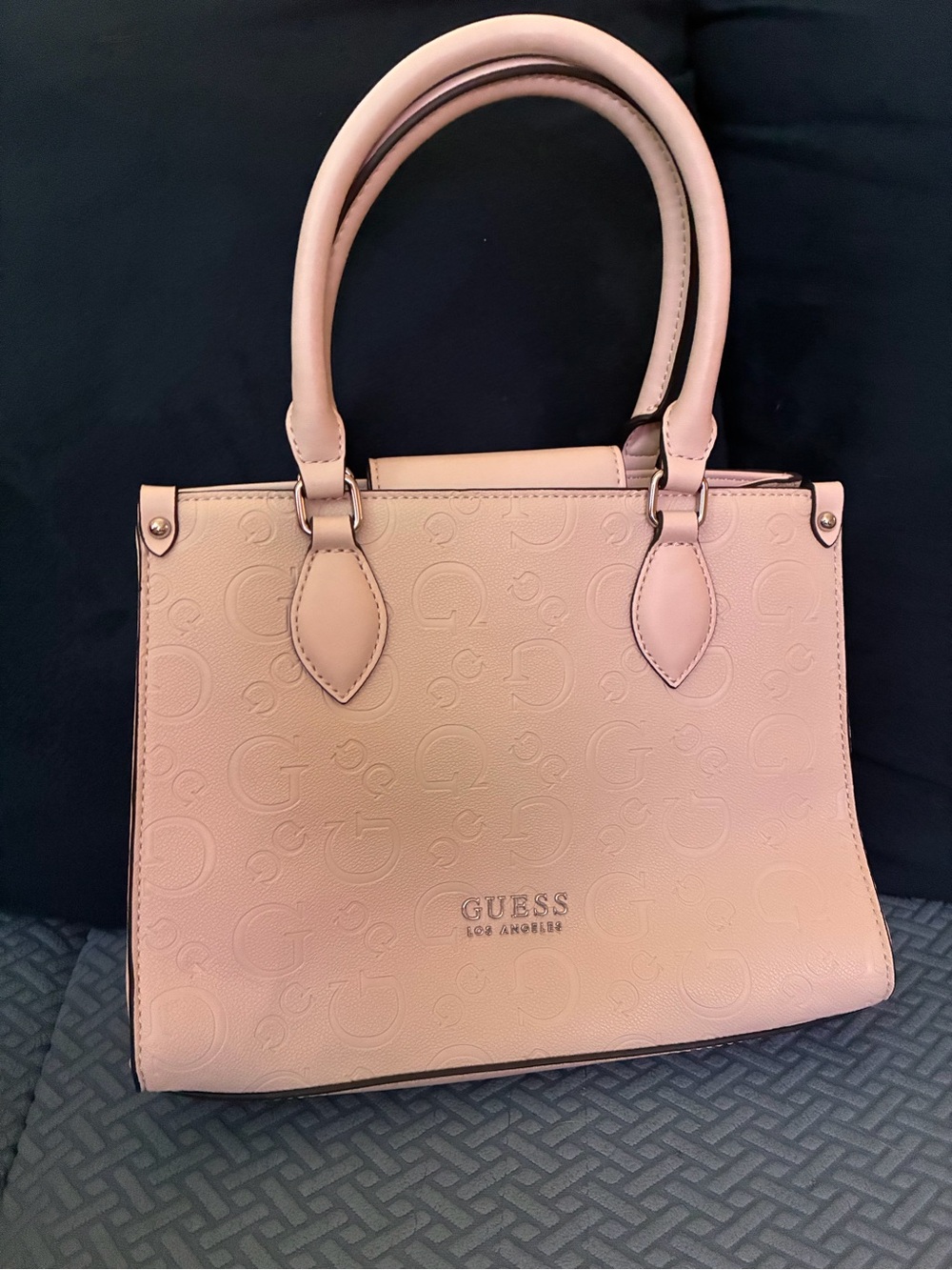 GUESS cream Colored Embossed Logo Satchel